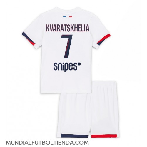 Camiseta Paris Saint-Germain Khvicha Kvaratskhelia #7 Segunda Equipación Replica 2025-26 para niños mangas cortas (+ Pantalones cortos)